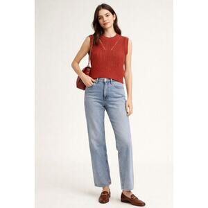 Madewell Mariella Pointelle Sweater Tee In Roasted Squash (Orange Red) Size XS